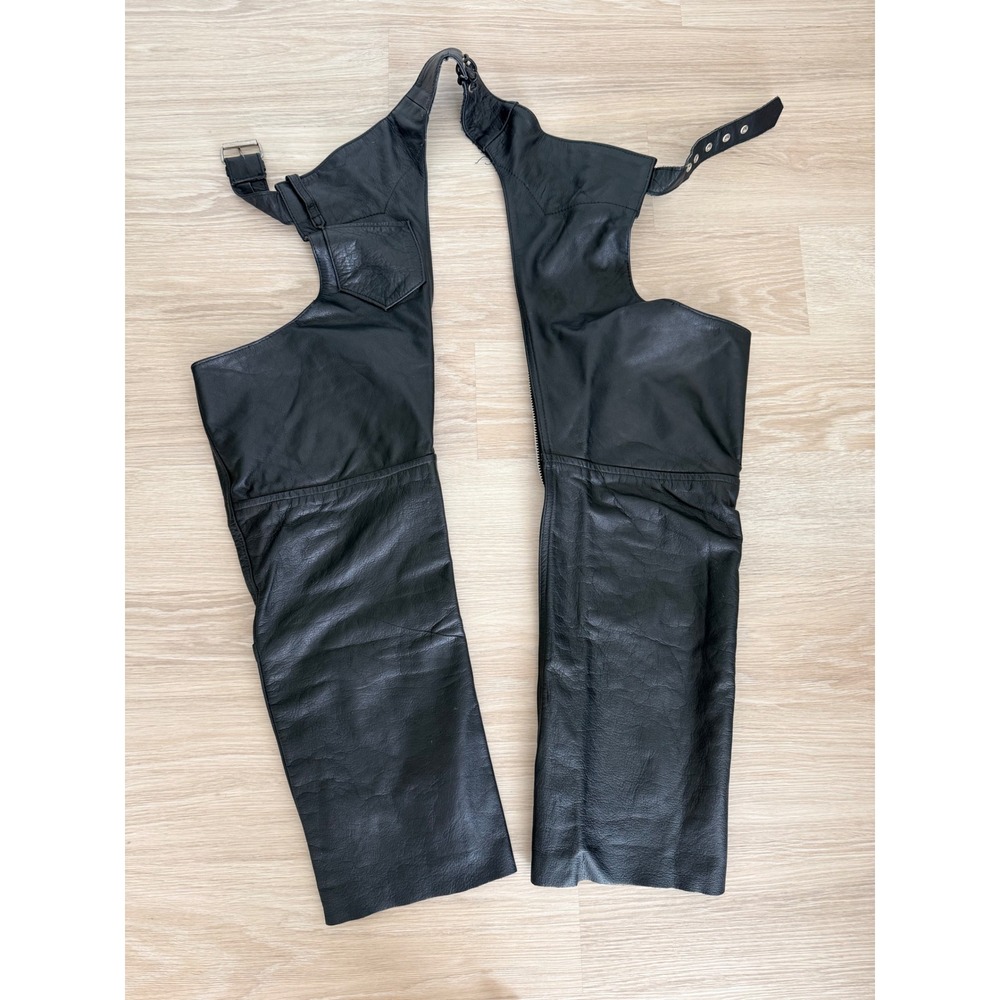 Unik Leather Collections Blk Leather Biker Chaps Adjustable Western Riding Gear